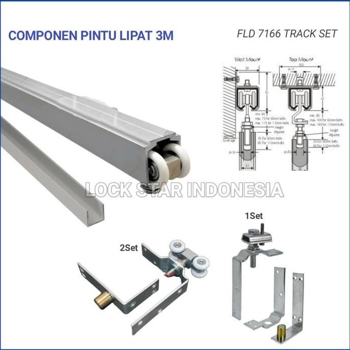 Rel Pintu Lipat 3 Meter Paket Lengkap Componen Folding Center