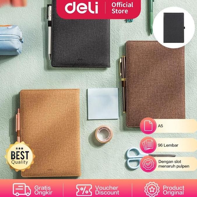 

Tersedia Deli EN118L Notebook Canvas Cover Buku Agenda Sampul Kain - Buku Catatan Kerja
