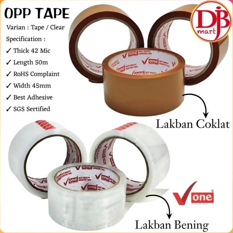 

Rd1- Djb - Lakban Bening Coklat Merek V One 50M Lebar 45Mm Opp Tape Merk V-One