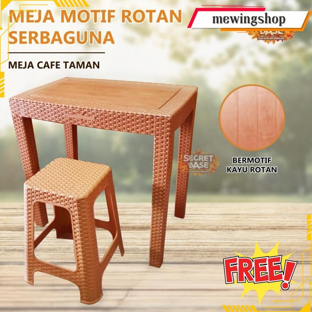 Meja Motif Rotan - Meja Plastik Besar / Meja Tamu / Meja Kafe Teras Taman Terlaris