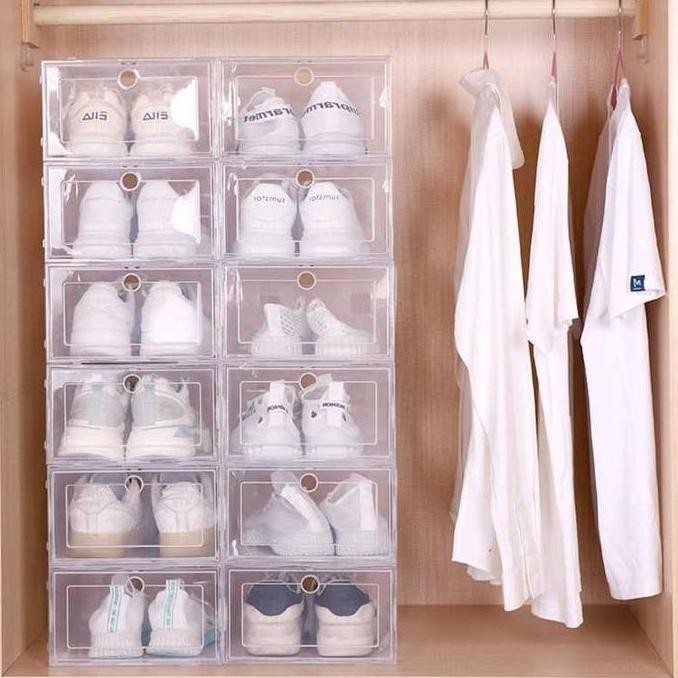 Ready Stock Kotak Sepatu Transparan Plastik Rak Susun Box Ukuran Besar 6 Pcs