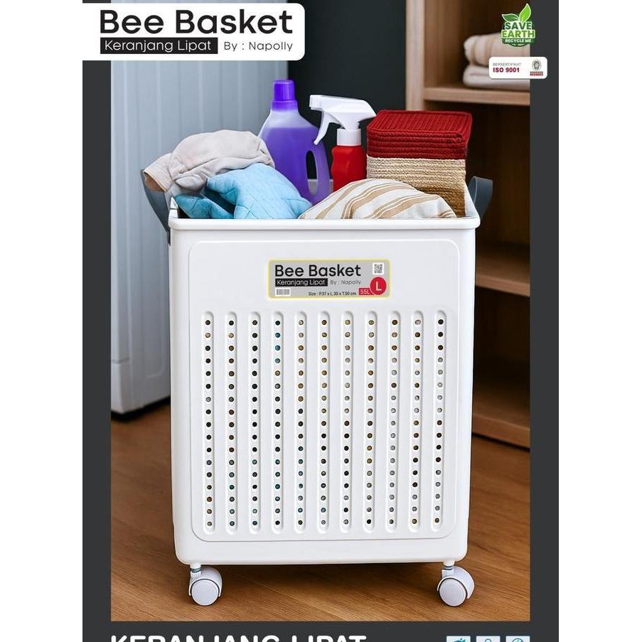 Keranjang Serbaguna Napolly Keranjang Laundry Bee Basket Keranjang Pakaian Cucian Kotor Dengan Roda 
