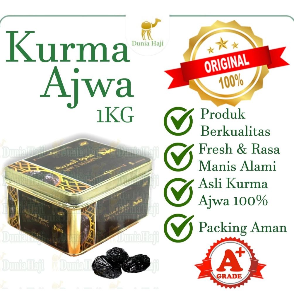 

Update - Kurma Ajwa 1KG Lembut Kemasan KALENG / Azwa Ajwah Kurma Nabi Empuk 100% Asli Madinah Premium Exclusive