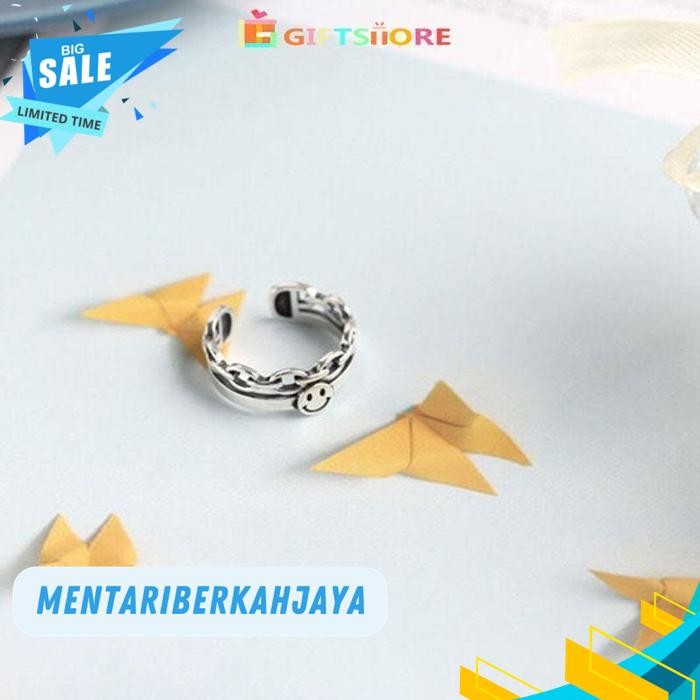 2 PCS / SET CINCIN PRIA RANTAI YANG DAPAT DISESUAIKAN MODIS DESAIN WAJAH TERSENYUM FASHIONABLE JARI 
