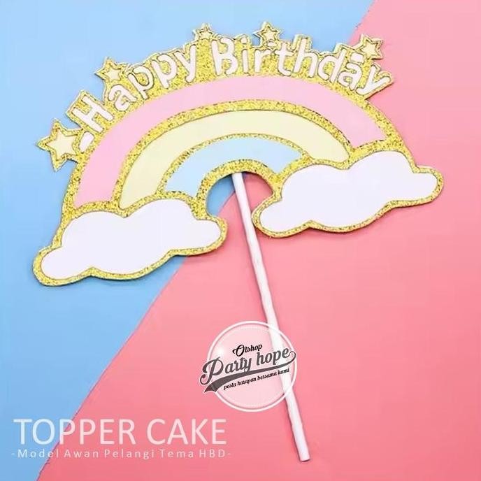 populer] Cake Topper HBD Awan Pelangi / Hiasan Kue Ultah HBD / Topper Cake Dekorasi Kue HBD Awan Pel
