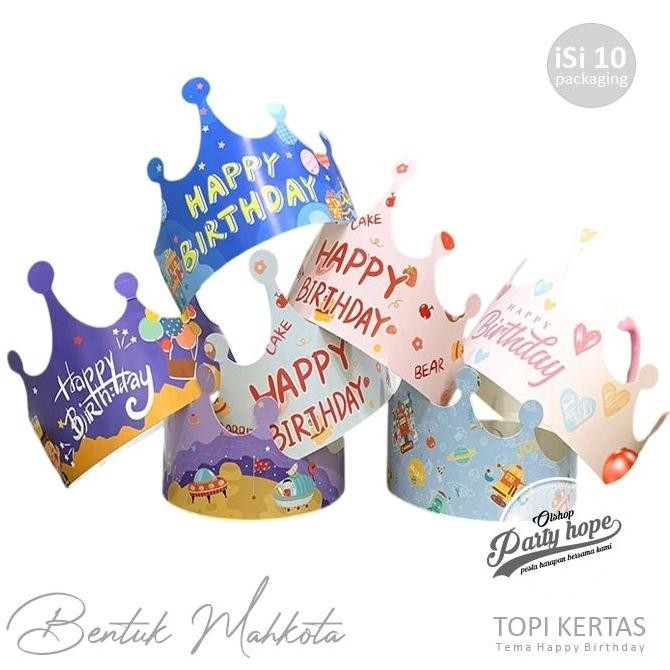 *#*#*#] isi 10 Topi HBD Kertas Mahkota / Topi Ulang Tahun Mahkota Kertas / Topi Ultah Mahkota Motif 