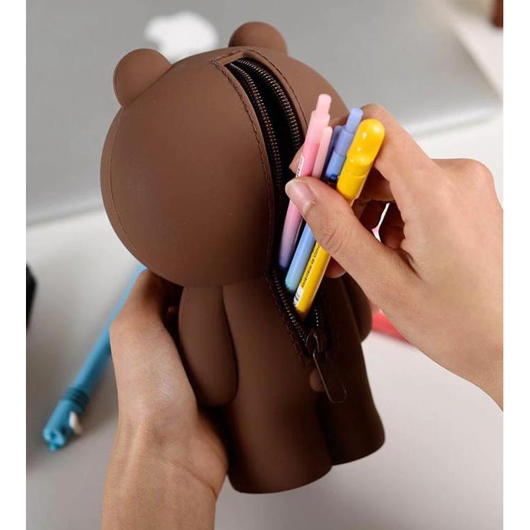 

TEMPAT PENSIL Kotak Pensil SILICONE Beruang Kotak pensil MOTIF Beruang Brown HS