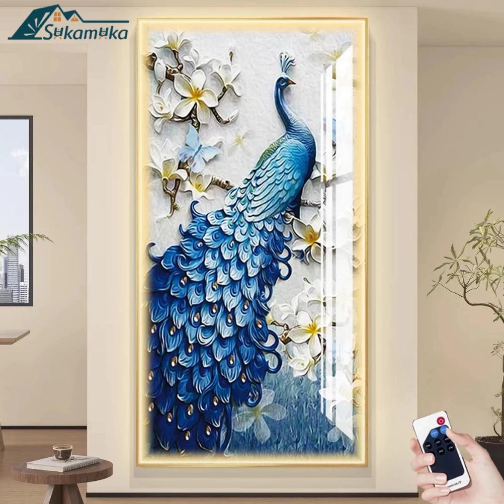 Remote&TerbaruLampu lukisan Dinding Modern Merak Jumbo Ruang Tamu Lampu Dinding Merak Lampu Mural LE