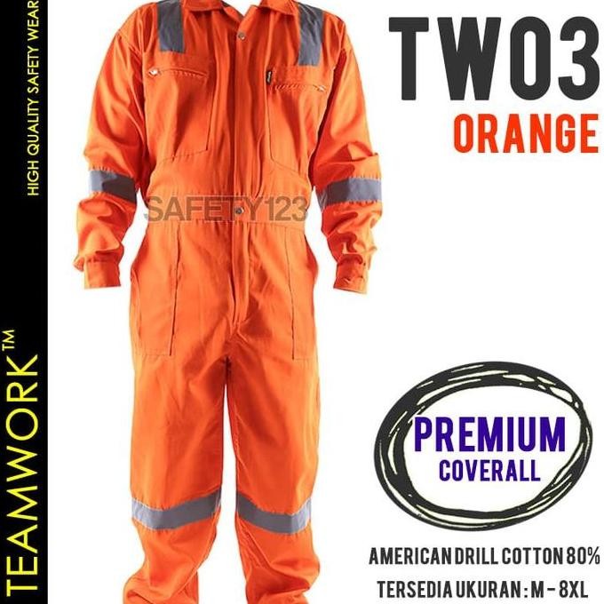 New Tw03 Teamwork Coverall Premium Baju Kerja Terusan Safety Jumbo Orange