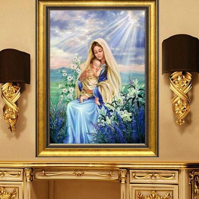 

diy diamond painting bunda maria yesus kristen kanvas 60x80 cm stok terbatas