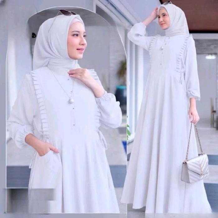 GKI Gamis Meika Rempel Dada Samping - Bahan Crinkle Airflow Premium - Dress dengan Kancing Maxi Leba