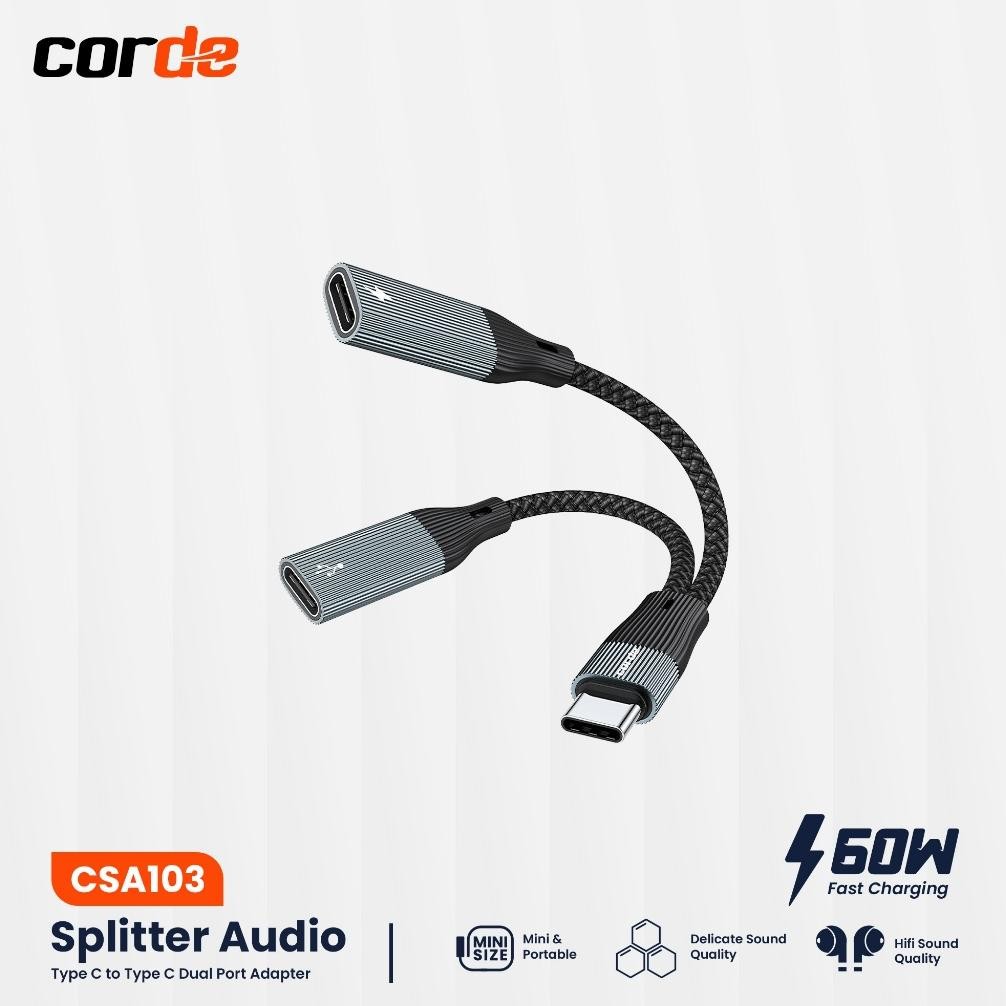 RAKSA CORDE Type C Audio Splitter & 60W Charger: Dual Type C Splitter CSA103