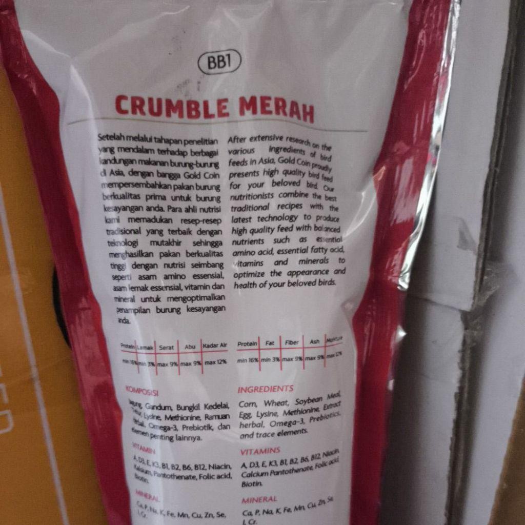 Goldcoin Merah Crumble 250Gr (Min 3 Ada Promo) Pakan Voer Burung Gold Coin Merah Kacer Berkualitas