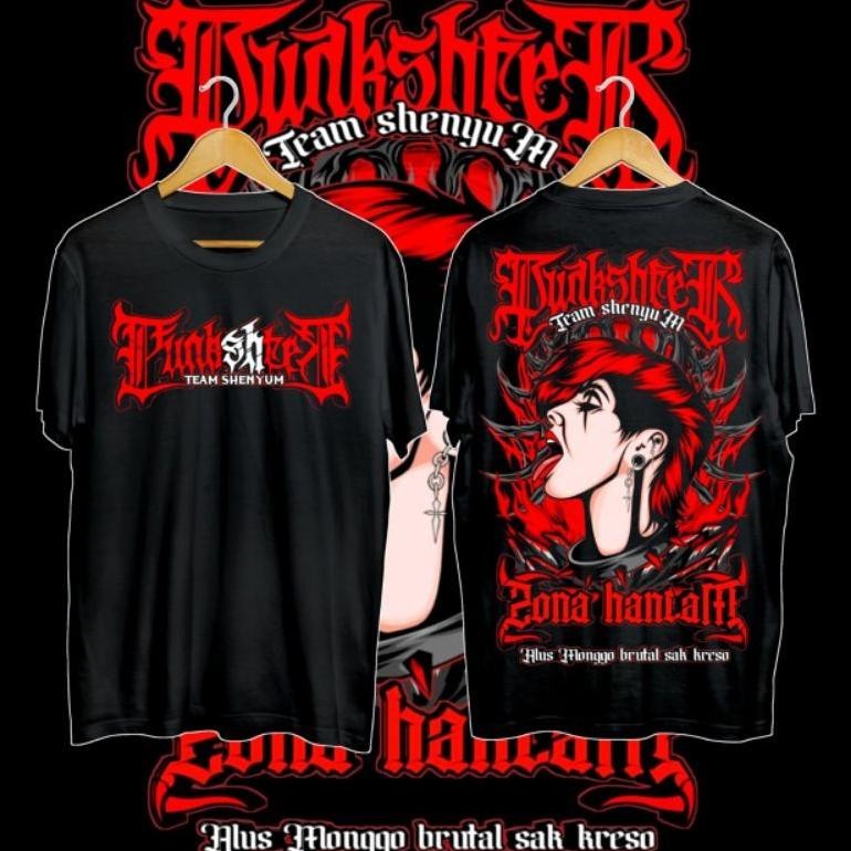 Promo Kaos Psht Punkshter Merah 1 Punkshter Zona Hantam Desain Distro Bahan Cotton Combed Sablon Dtf