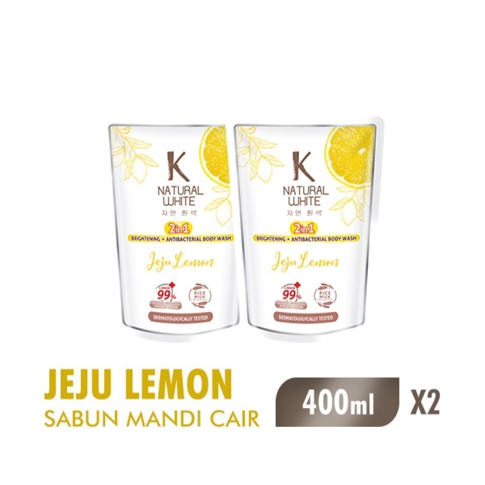K Natural White Sabun Mandi Cair Jeju Lemon Pouch 400 ml x2 - Gambar 2