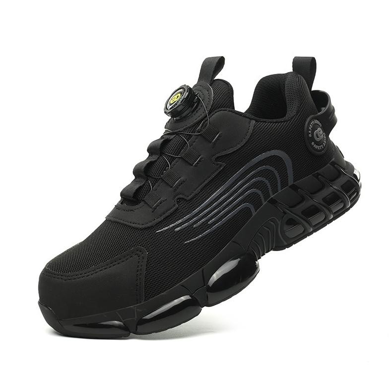 Sepatu Safety Tactikal Tali Putar Ujung Besi Hitam Casual Aeiso