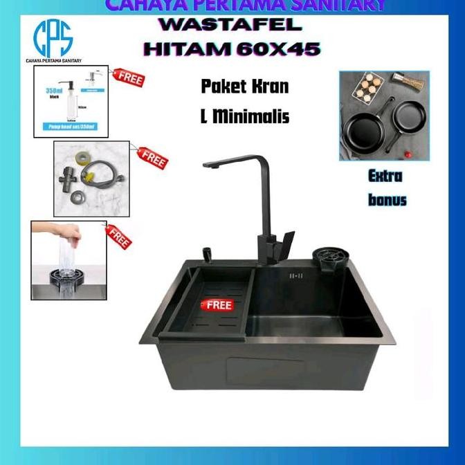 

KITCHEN SINK 6045 BLACK KOMPLIT SET BAK CUCI PIRING HITAM SEDANG L88S