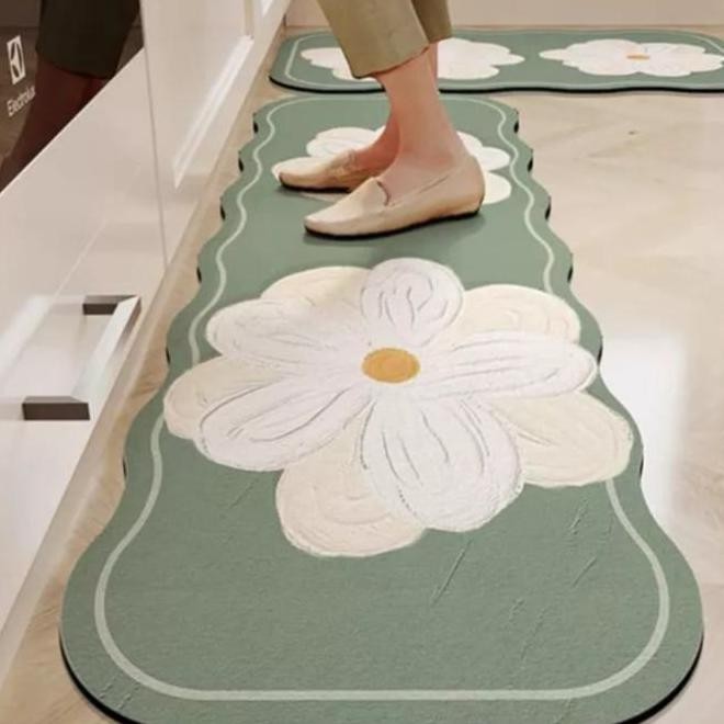 Keset Dapur Motif Bunga Set Kitchen Mat Panjang Anti Slip Penyerap Air