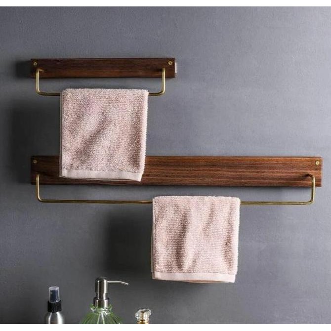 Gantungan Handuk Besi Bar Kayu