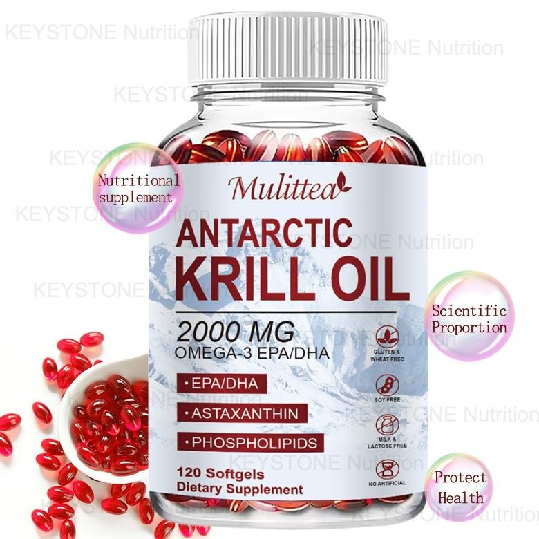 Mulittea Antarctic Krill Oil 2000 mg Astaxanthin & Phospholipids 120 pcsCapsules - For Brain, Heart,