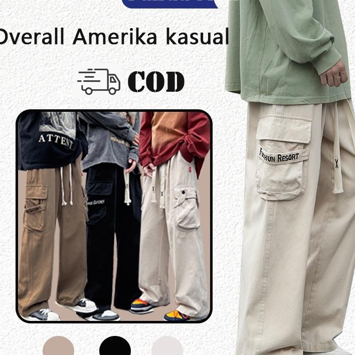 Cargo Pants Pria Celana Cargo Panjang Pria Many Poets Fashion Longgar Celana Pria Pinggang Karet Ove
