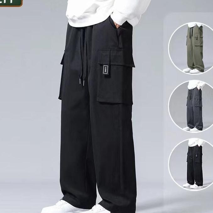 Celana Cargo Panjang Pria  Korean Style Cargo Pants Pria Longgar Celana