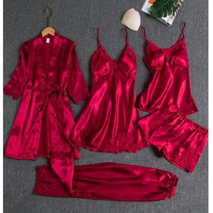 SN BAJU TIDUR PIYAMA SET SEXY KIMONO 5IN1/BAJU TIDUR SATIN WANITA/PIYAMA 2IN1/PIYAMA 3IN /BAJU TIDUR