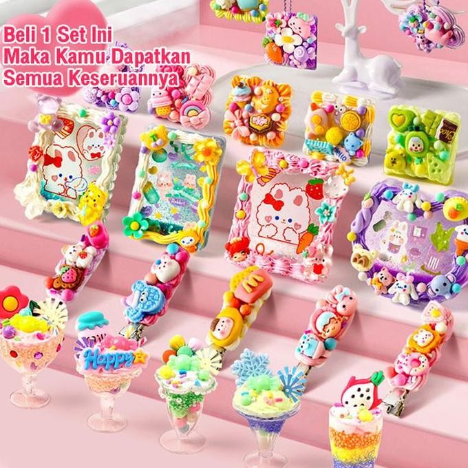 

tatajoy Lem Krim Guka Set DIY Deco Lem Krim Stiker Guka DIY Krim Tanah Liat Set Lengkap Alat Guka Tenda Tangan Stiker Dengan Anak Perempuan Dan Mainan Anak-anak Toys Permainan