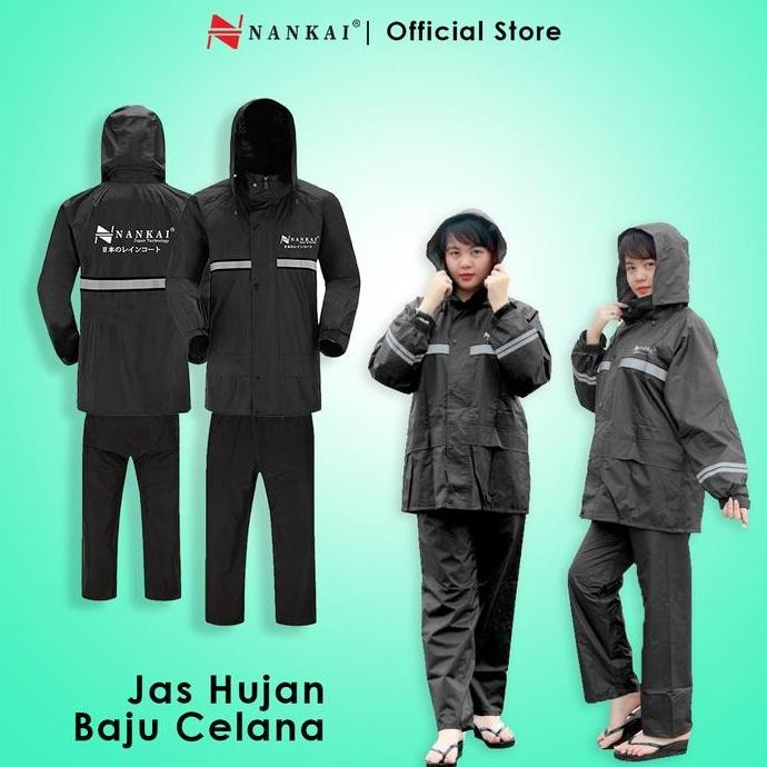 ORI - JAS HUJAN NANKAI BLACK L JAKET CELANA WARNA HITAM ANTI AIR