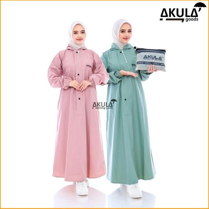 ORI - JAS HUJAN GAMIS MANTOL JUMBO WANITA WARNA PASTEL PVC TEBAL AKULA