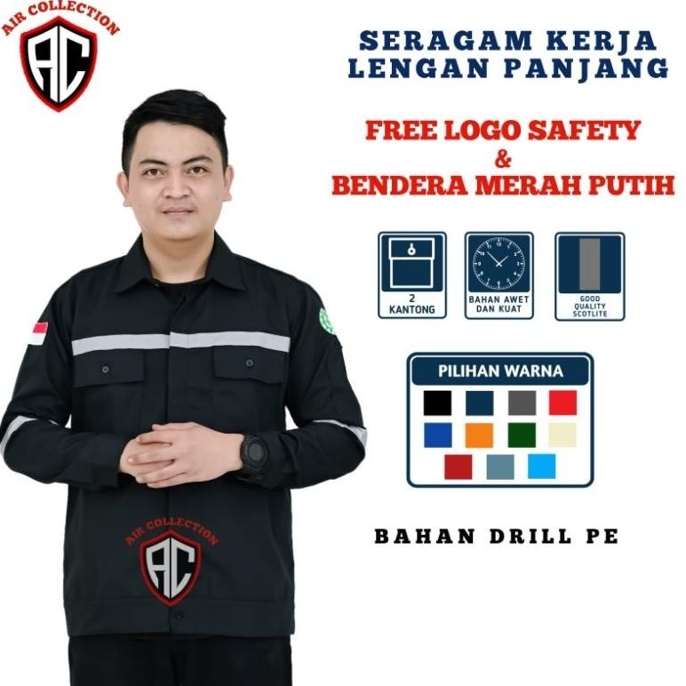 Baju safety lengan panjang seragam kerja proyek kemeja safety premium
