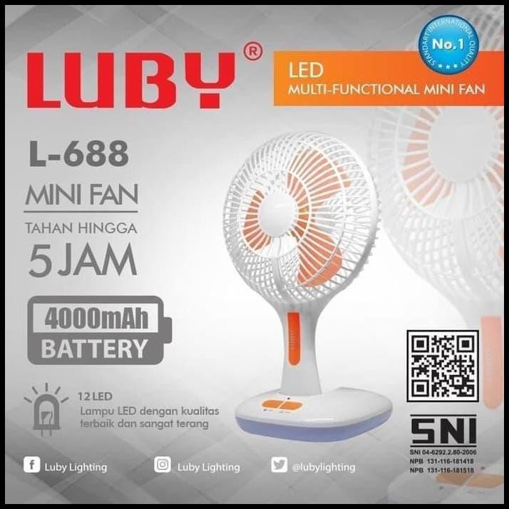 Kipas Lampu Emergency Luby L 688 Kipas Angin Duduk Portable Luby L6