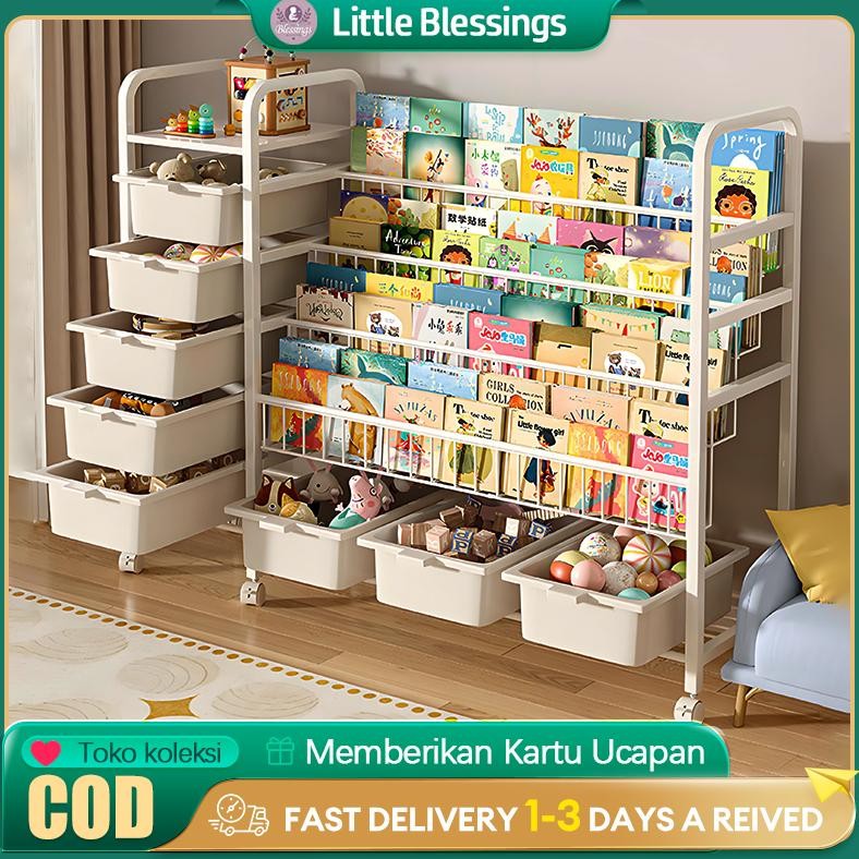 Rak Buku Susun Serbaguna Tempat Rak Buku Anak Rak Portable Roda Rak Mainan Rak Roda Toy Storage