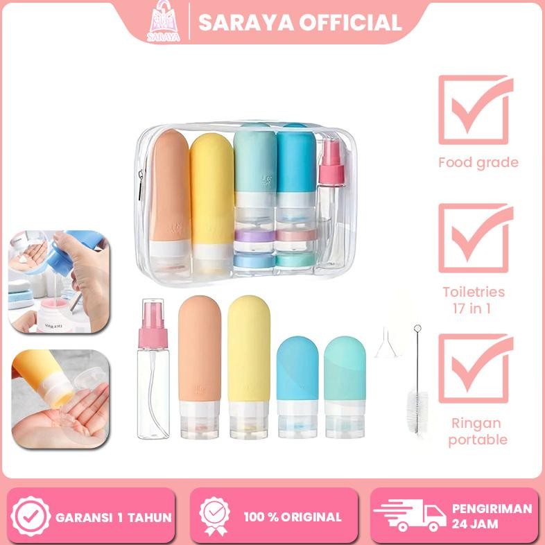 17in1 Set Botol Lotion Shampoo Sabun / Travel Toiletries Kit with PVC Pouch / Botol Sabun Travel / B