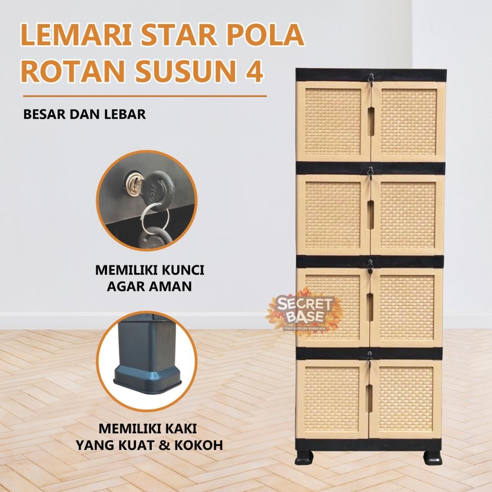 LEMARI STAR SUSUN 4 - Kunci / Lemari Pakaian Jumbo / Lemari Plastik Susun