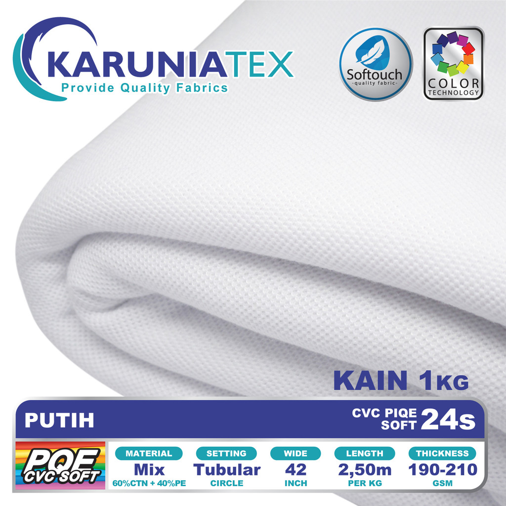 Kain Kaos Poloshirts CVC Soft 24s | Putih | Karunia Textile