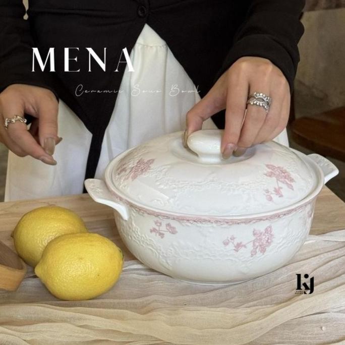 Mena Ceramic Set / Piring Saji Putih Keramik Bulat Aesthetic Lucu