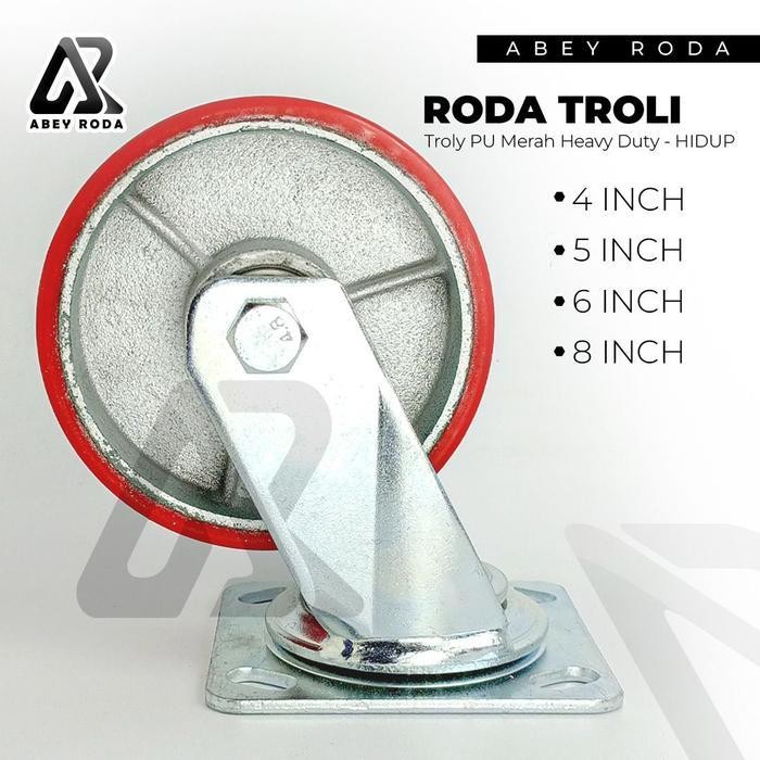 Roda Pu Troli Heavy Duty Merah 6 Inch (Hidup) Original Dan Terpercaya
