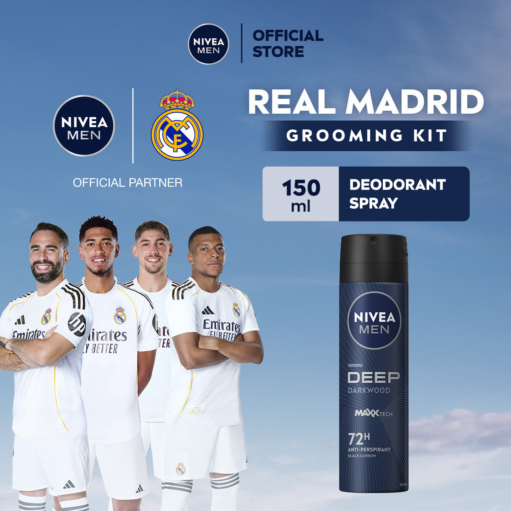 NIVEA MEN Deodorant Spray Deep Darkwood 150ml - Deodoran semprot pria melawan bakteri keringat bau b