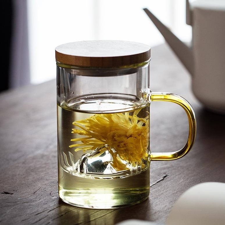 ASHOME Gelas set kaca dengan tutup dan saringan transparan tahan panas tahan api/ Set gelas dengan t