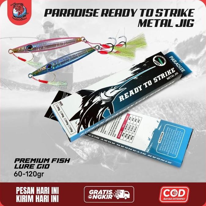 paradise metal jig premium gid 60-120gr glow in the dark - umpan tuna gt & ikan besar stok terbatas