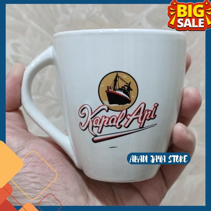 MUG KERAMIK KOPI KAPAL API WARNA PUTIH PORSELEN GELAS / CANGKIR KOPI UNIK BY ABADI JAYA STORE