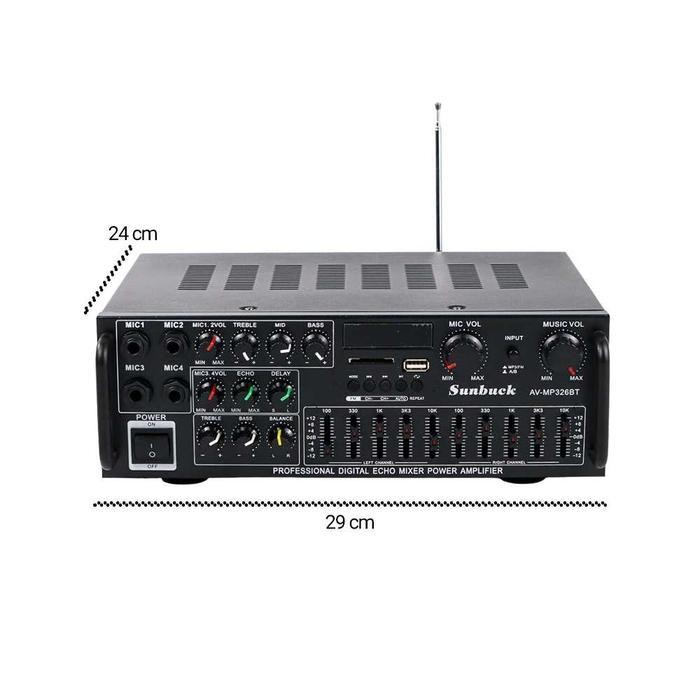Sunbuck Bluetooth EQ Amplifier Karaoke FM 2000W - AV-MP326BT Bass Equalizer Colokan