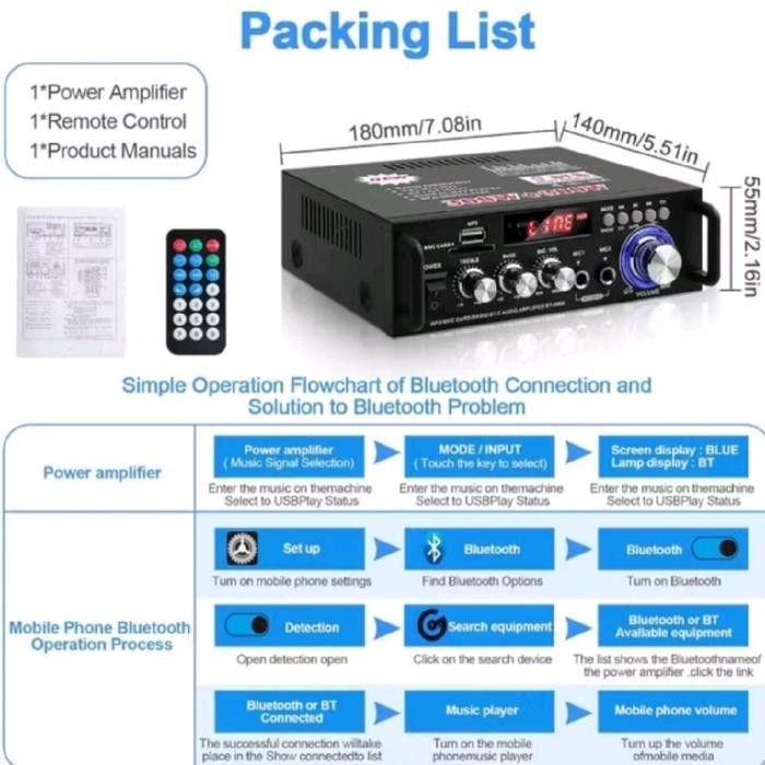 BT-298A Amplifier Bluetooth EQ Audio/Amplifier Karaoke Home Theater FM Radio 600W Original Amplifier