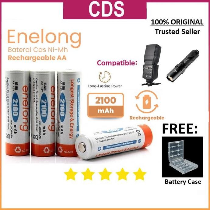 Enelong Aa Battery Rechargeable 2100 Mah Isi 4 - Free Battery Case