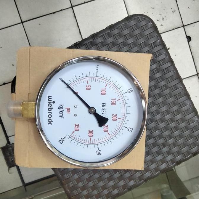 Pressure Gauge 25 Bar / 350Psi Wiebrock 6" Buttom Raket Asli