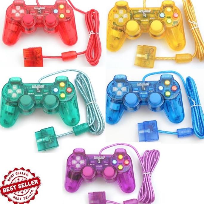 Produk Baru Stik PS2 Ori Transparan Lampu LED Bless Getar Original Playstation 2