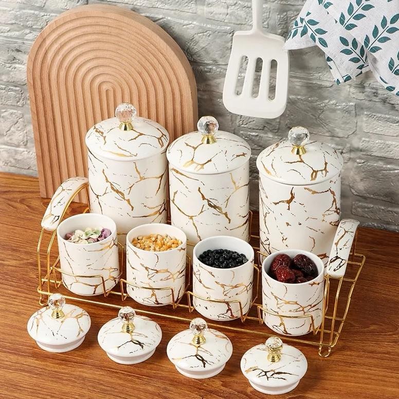 Latvia Tempat Bumbu Keramik Set Isi 7 Wadah Bumbu Set keramik