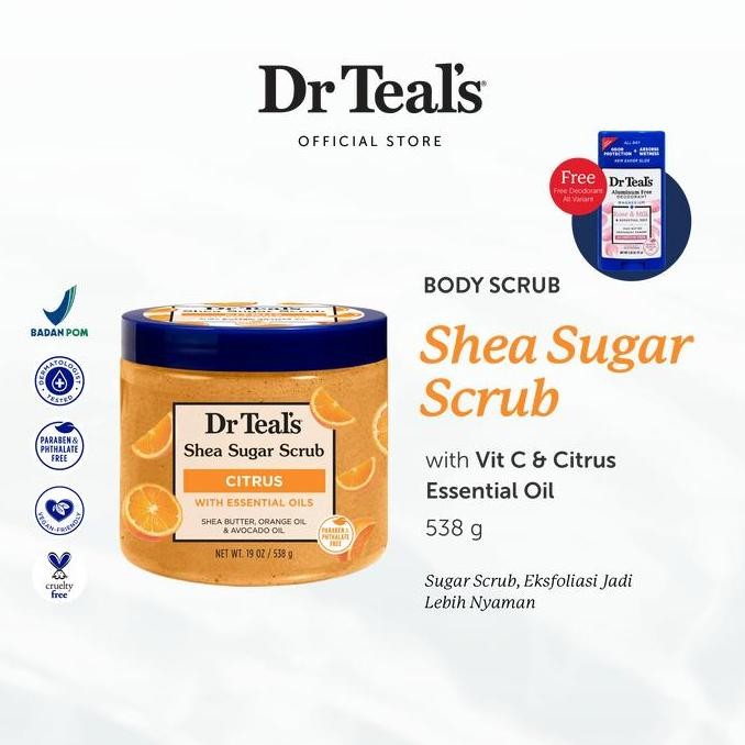 TERMURAH - [ BUY 1 FREE DEODORANT ] Dr Teal's Shea Sugar Scrub/Eksfoliasi Kulit Pure Epsom Salt - Vi