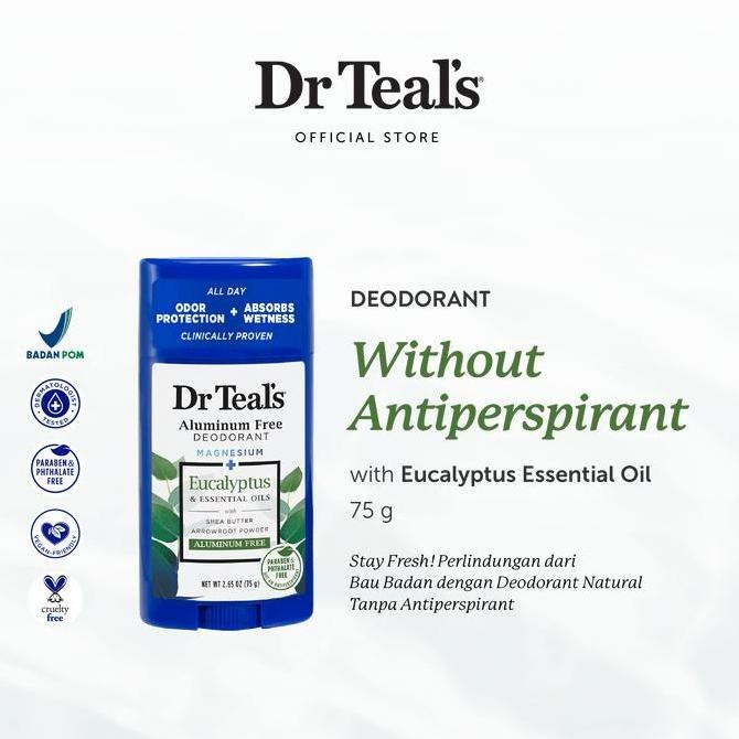 NEW Dr Teal's Deodorant Magnesium/Deodoran Tanpa Antiperspirant - Eucalyptus & Spearmint Essential O